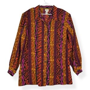 Modern Essentials Button Down Top Womens 20W Multi Print Long Sleeve Colorful